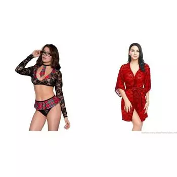 LADYSTA женский школьный костюм для ролевых игр, черно-красный мини-юбка и нижнее белье, красная ночная рубашка, свободный размер (S M L) Freesize (S M L)