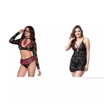 LADYSTA женский школьный ролевой костюм для девочек черно-красная мини-юбка Power Net и женская ночная рубашка Baby Doll, свободный размер (S M L) Freesize (S M L)