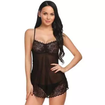 LADYSTA Женское однотонное платье для куклы из сетки и кружева СВОБОДНЫЙ РАЗМЕР (С, М, Л) Free Size (S, M, L) чёрный