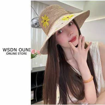 Lafite hand-woven hollow straw hat summer large brim sun protection visor hat women adjustable