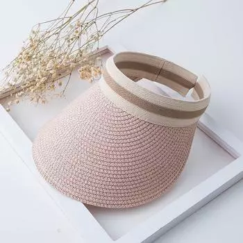 Lafite Straw Woven Topless Hat Women s Summer Face Slimming Sun-Proof Straw Hat Headband Sun Shade UV Protection Sun Hat LF grass pink Free size elastic