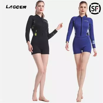LAGCEN/Langchen водолазный костюм женский теплый и холодостойкий 2,5 мм цельный водонепроницаемый подводное плавание солнцезащитный костюм медузы M синий