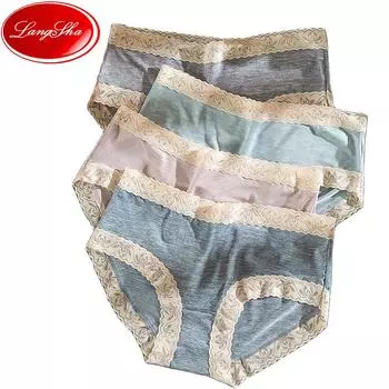 LAGNSHA 4 шт., хлопковые кружевные трусики, женское нижнее белье, бесшовные трусы, трусы для девочек M