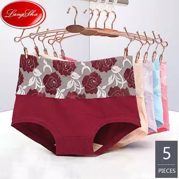 LAGNSHA, 5 шт., дышащие хлопковые трусы, трусы с высокой талией, женское нижнее белье, женские трусы, размер M-5XL