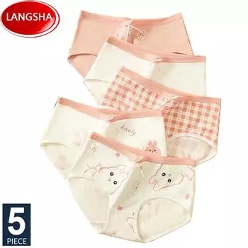5 шт. хлопковые трусики женские дышащие нижнее белье милые принты трусы для девочек с низкой посадкой женское нижнее белье M