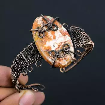 Лагуна Кружева Агат Чистая Медная Проволока Обернутая Ювелирные Изделия Ручной Работы Браслет Браслет Регулируемый Adjustable оранжевый