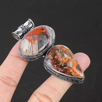 Лагуна Кружево Агат Натуральный драгоценный камень Ювелирный кулон ручной работы из стерлингового серебра 925 пробы, ожерелье с подвеской для женщин, подарки для близких 2.55 белый/красный