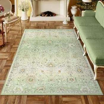 Lahome Sage Green Carpet Гостиная Ковер Зеленый Ковер для Спальни Мягкие Бохо Ковры Большой Цветочный Ковер Машинная Стирка Нескользящий Дверной Коврик 40X60cm-16x24in