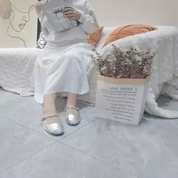 Lai Ren platform slippers Mary Jane shoes single shoes summer new exquisite flash splicing versatile flat silver small leather shoes 34 серебряный