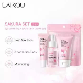 LAIKOU Lycome Japan Sakura Skin Care Set 3-piece Essence Eye Cream Face Cream Skin care Product 3-piece set