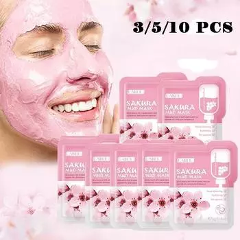 LAIKOU Sakura Mask Грязевая освежающая глубокая очищающая отбеливающая маска для сужения пор Средства по уходу за кожей лица 3PCS розовый