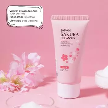 LAIKOU Sakura Мягкое очищающее средство для лица, сужает поры, глубоко очищает, контролирует жирность, удаляет черные точки, увлажняет и защищает кожу 50g