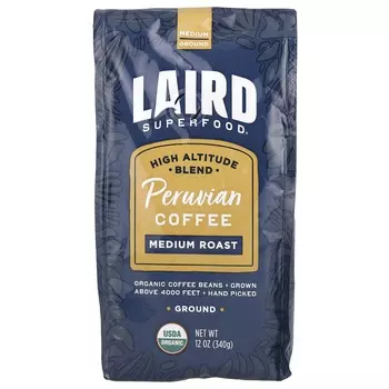 Laird Superfood, Перуанский кофе, молотый кофе, средняя обжарка, 12 унций (340 г)