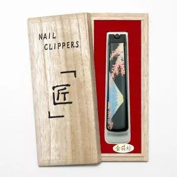 Лак-арт Хашимото, кусачки для ногтей Makie, коробка с изображением Фудзи и цветущей вишни, павловнии чёрный