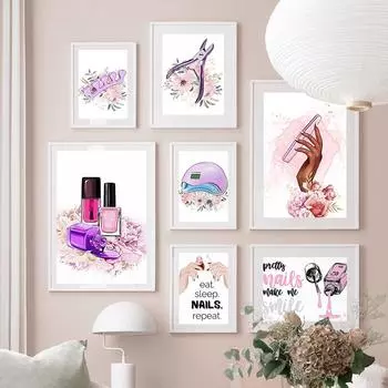 Лак для ногтей, маникюр, брови, салон красоты, цветок, настенная живопись на холсте, постеры на скандинавскую тему, принты для девочек, фотографии для декора спальни 21x30cm No Framed