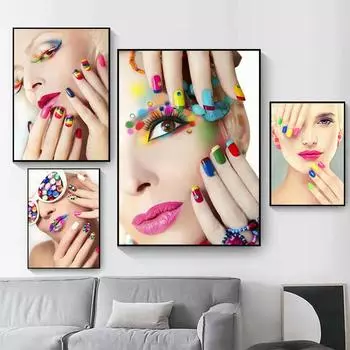 Лак для ногтей Тени для век Модная девушка Картина на холсте Скандинавские постеры и принты Настенные картины Косметика Декор салона красоты 21x30cm No Framed