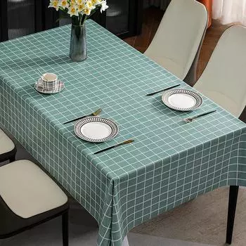 Lake Blue Small Grid Pvc Tablecloth Waterproof And Oil-Proof Tablecloth Coffee Table Cloth Yarn Cloth 140*140cm