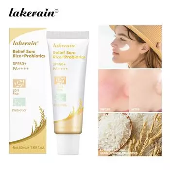 Lakerain Rice Sun Block SPF50+ Солнцезащитный крем для восстановления кожного барьера, защита от чувствительной жирности, контроль за влагой, изоляция
