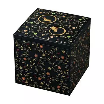 Лакированная керамика Maeju, кролик, арабеска, тяжелая, Kurouchi, киноварь 5.0, трехъярусная, 7R-626