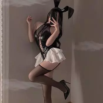 Лакированная кожа чистая похоть кролик cos сексуальное нижнее белье женская униформа соблазнительные ремни флирт sm большой размер костюм F [80-60 kg]
