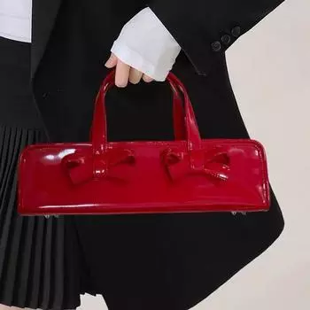 Лакированная кожа, глянцевая, Spice Girl Baguette, сумка подмышкой, бант, универсальная ручная сумка через плечо красный