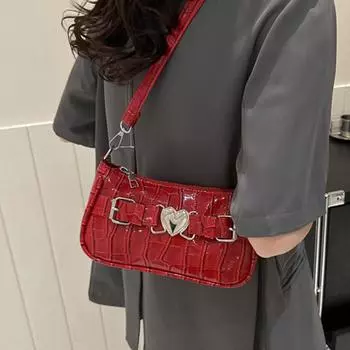 Лакированная кожа глянцевые сумки через плечо подмышки для женщин лето новый универсальный узор камень замки сердца тенденция сумки (20cm<Max Length<30cm)
