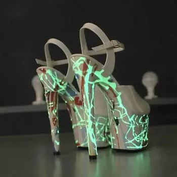 Лакированная кожа шпилька высокие каблуки женские босоножки на платформе супер высокие туфли флуоресцентные панк сандалии обувь для танцев на пилоне женские88 34