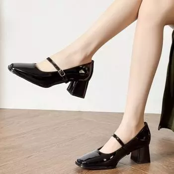 Лакированная кожа, толстые, на высоком каблуке, новые женские туфли Hundred with A Word with High-heeled Women s Single Shoes, женские туфли на высоком каблуке, элегантные 34 телесный