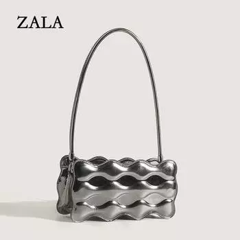 Лакированная кожаная глянцевая сумка-мешок женская новая осенне-зимняя популярная фактурная женская сумка-мессенджер фактурная сумка через плечо подмышкой серебряный