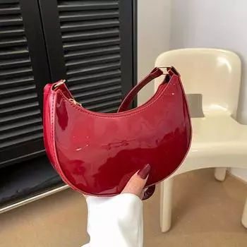 Лакированная поверхность в иностранном стиле, дизайн в ретро-стиле, сплошной цвет, глянцевая текстура, легкая, роскошная, повседневная, портативная, через плечо, подмышечная женская сумка красный