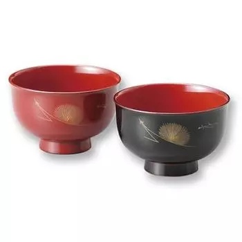 Лакированная суповая миска Matsuba Chinkin Hatan Echizen, яркая и черная, 2 предмета, 904103, пара, чёрный