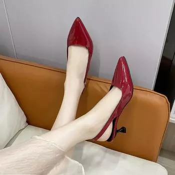 Лакированные босоножки на высоком каблуке, женские, лето 2024, новые, модные, элегантные, простые, заостренные, телесного цвета, сказочные туфли 35 красный