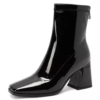 Лакированные черные ботильоны женские на высоком каблуке короткие ботинки обувь для женщин модная обувь весна осень зима женская брендовая дизайнерская обувь 34 коричневый