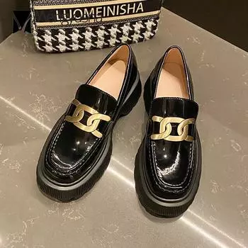 Лакированные кожаные кроссовки на платформе женские брендовые дизайнерские оксфорды с металлическими цепочками элегантные женские лоферы в стиле Лолита роскошные туфли Bullock 5 чёрный