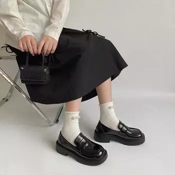 Лакированные кожаные туфли с квадратным носком, женские туфли на платформе и среднем каблуке, женские туфли в японском стиле JK Student, женские однотонные туфли-лодочки 35 бежевый