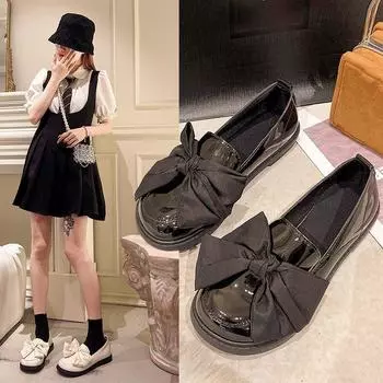 Лакированные женские туфли Мэри Джейн с бантом на весну и осень, универсальные туфли на толстой подошве, модные и удобные 35