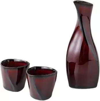 Лакированный складной большой набор для сакэ Tokkuri из 2 керамических сосудов Mino Ware Ale-net &