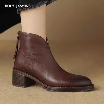 Лаконичные базовые женские ботильоны с острым носком, зрелая женская обувь с молнией сзади, осень-зима 2024, новые, из натуральной кожи, для офиса, для женщин 34 чёрный