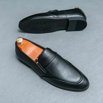 Лаконичные мужские кожаные мокасины, летние легкие мягкие туфли для вождения, удобные мужские деловые туфли, модная обувь для общения 2024 года 38 чёрный
