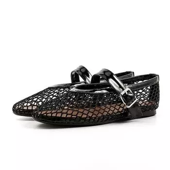 Лаконичные туфли на плоской подошве в сетку, черные, белые туфли в стиле панк, 2024, новая модная женская обувь, обувь ручной работы 35