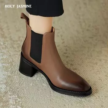 Лаконичные женские ботильоны в стиле ретро на низком каблуке из натуральной кожи, женские, осень-зима 2024, новые базовые офисные женские короткие черные ботинки 34 чёрный