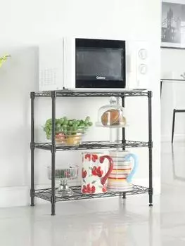 Лаконичный 3-слойный стеллаж для хранения из углеродистой стали и полипропилена, черная кухонная мебель United States