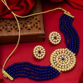 Laksh классическое синее колье с парой серег