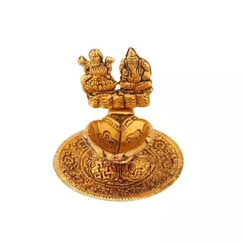 Лакшми Ганеша ручная дия из металла с античным золотым покрытием от Handicrafts Paradise золотистый