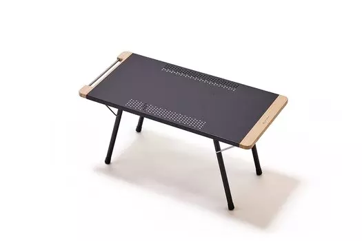 LALPHA Fireside Table Long Black Bonfire Table 70 x 34cm Folding Stainless Steel Heat Resistant Easy Setup Storage Case Included