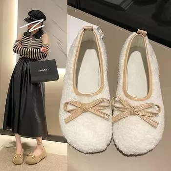 Женские одинарные шерстяные туфли с мягкой подошвой из ягненка и флиса 35 чёрный