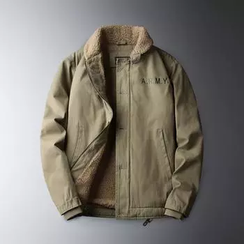 Lamb Cashmere Coat Men s Winter Padded Cotton-padded Jacket Plus Velvet Cotton-padded Jacket Vintage Jacket Navy Deck Suit. M