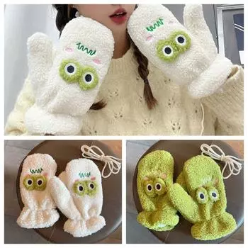 Lamb Fleece Frog Plush Gloves Big Frog Eye Fingerless Mittens Casual Cartoon Plush Gloves Cycling зелёный