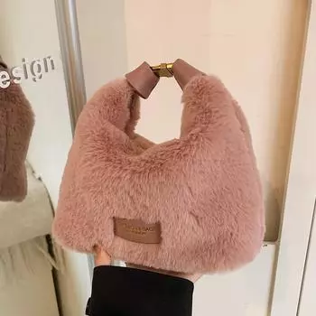 Lamb Fluffy Bag Female Popular Messenger Bag Fluffy Bag Small Bag хаки