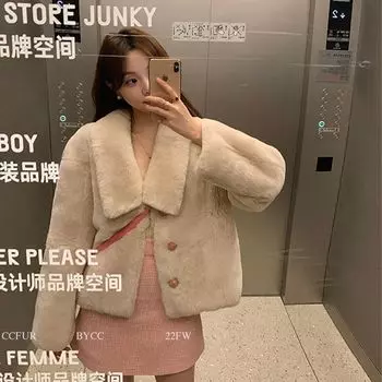 Lamb plush imitation fur coat women s new imitation Rex rabbit fur winter thickened loose imitation mink fur coat S (under 50kg recommended) белый